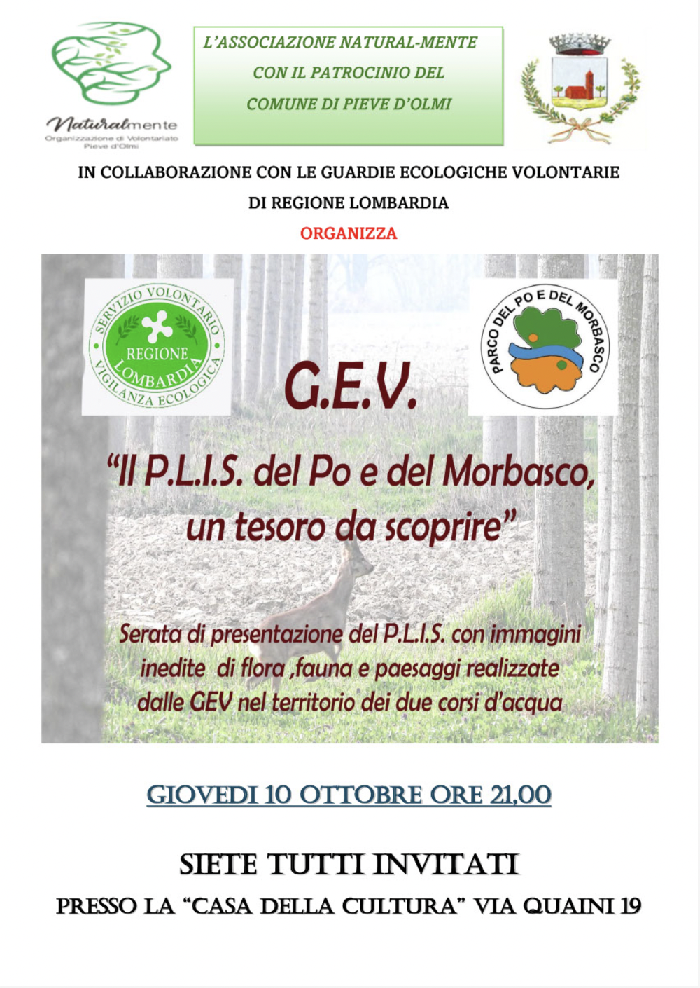 Serata di presentazione del Parco del Po e del Morbasco con le GEV