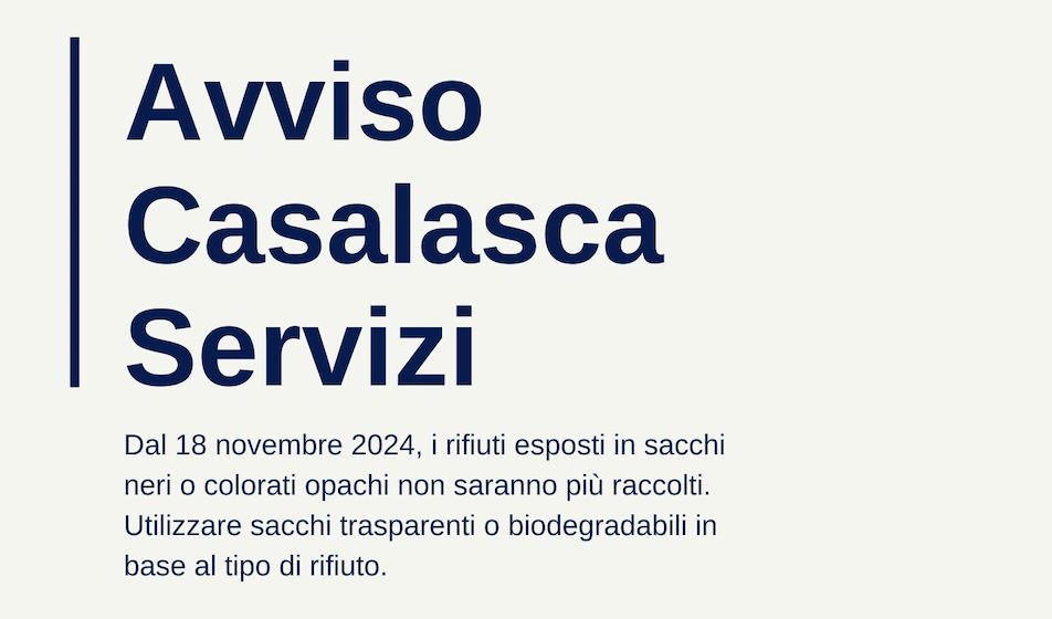 Avviso sulla raccolta rifiuti da Casalasca Servizi