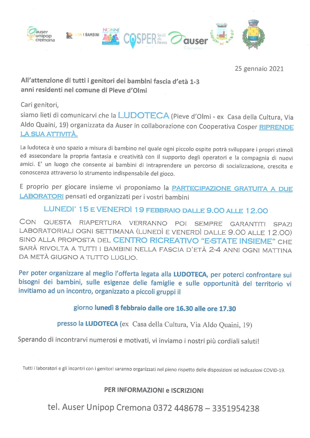 Auser unipop cremona - ripresa attivita' ludoteca