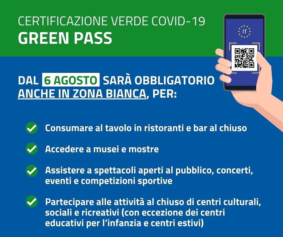 Emergenza Covid-19: Green pass obbligatorio dal 6 agosto -  NOVITÀ